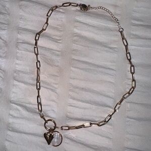 Lulu's Gold Link Necklace with Heart & Disc Charms
